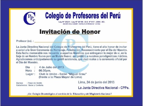 INVITACION DIA DEL MAESTRO COLEGIO DE PROFESORES DEL PERU REGION TACNA